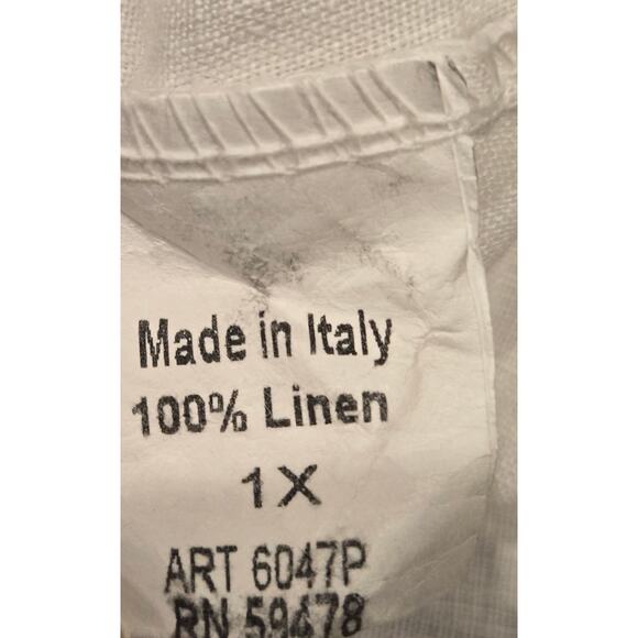 Terzo Millennio Italy 100% Linen White Hi-Lo Hem Womens 1X Cuffed Short Sleeve - Picture 8 of 8